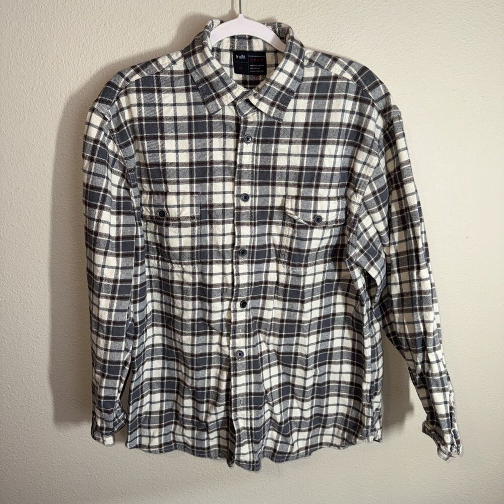Tru Fit Men’s Flannel Shirt Gray Plaid